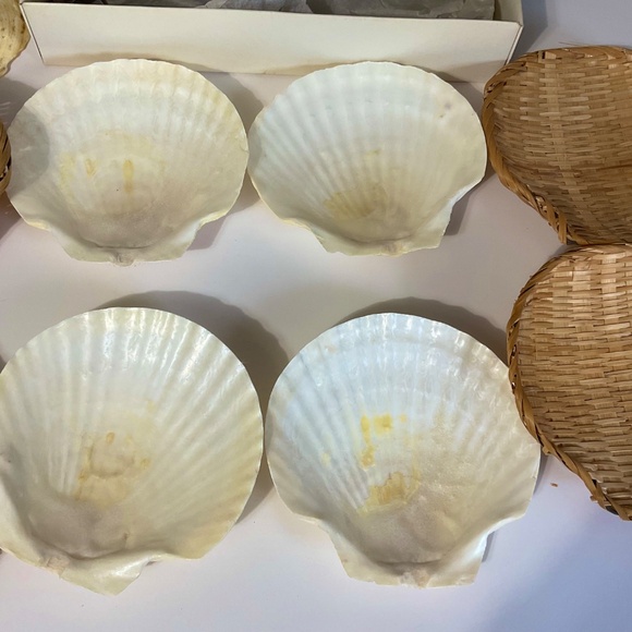 VTG Seafood for 4 shells scallop set rattan coasters forks for 4 - Picture 7 of 8